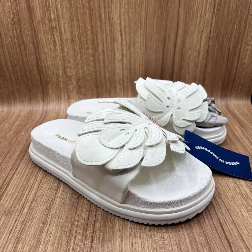 Farm Rio Monstera Off White Platform Anatomical Slides Sandals US 10/EU 42 NWT‎